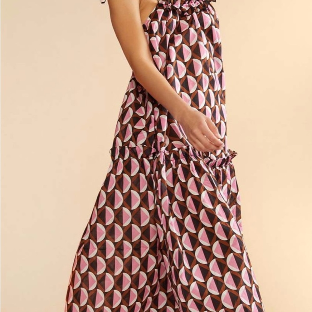 Cynthia Rowley Lisbet Geometric print spaghetti tie midi dress, medium, NWT